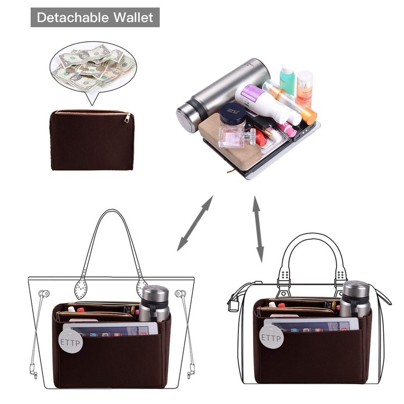 ETTP Purse Organizer, Felt Bag Organizer Insert For Speedy, Neverfull, Tote, Handbag, 8 Colors 5 Sizes (Medium, Coffee) - Image 4